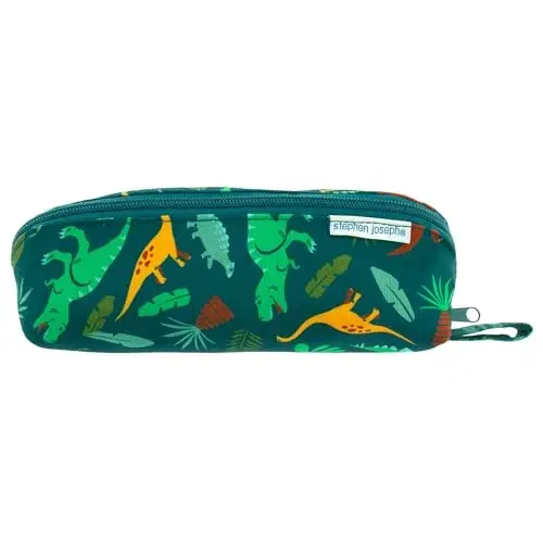 Stephen Joseph All Over Printed Pencil Pouch | Multipurpose Kids School Stationary Case, Colorful Cute Designs with Large Space for Pencils and Pens (Dino), Green