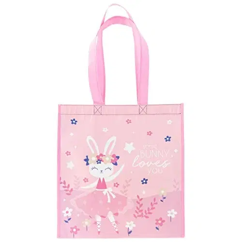 Stephen Joseph Large Recycled Stylish Gift Water Proof Bags Swan Use For Multipurpose, Sturdy and Durable Recycled with 2 Non-Woven Handles, Reusable, Great Gift Bag (Pink-Bunny)