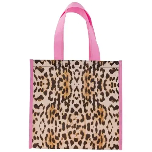 Stephen Joseph Large Recycled Gift Bags, Reusable Multipurpose Waterproof Gift Bag with Handles for Birthday Parties/Shopping, Multicolored Bag with Cute Designs for Kids (Leopard)
