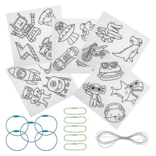 Stephen Joseph, 20 PC DIY Shrinking Art Kit to Creates Charms and Tags, Includes 20 Plastic Pre Cut Charms, DIY Summer Crafts, Ideal Party Favor, Adventure