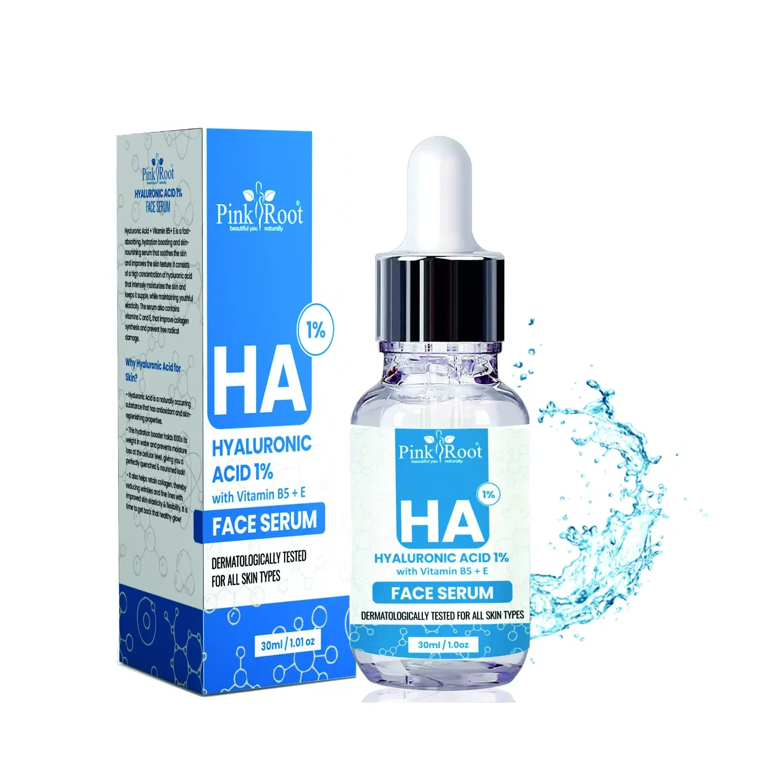 Pink Root Hyaluronic Acid 1% Face Serum Vitamin B5+E|Hydrates Skin, For All Skin, 30ml (30 ml)
