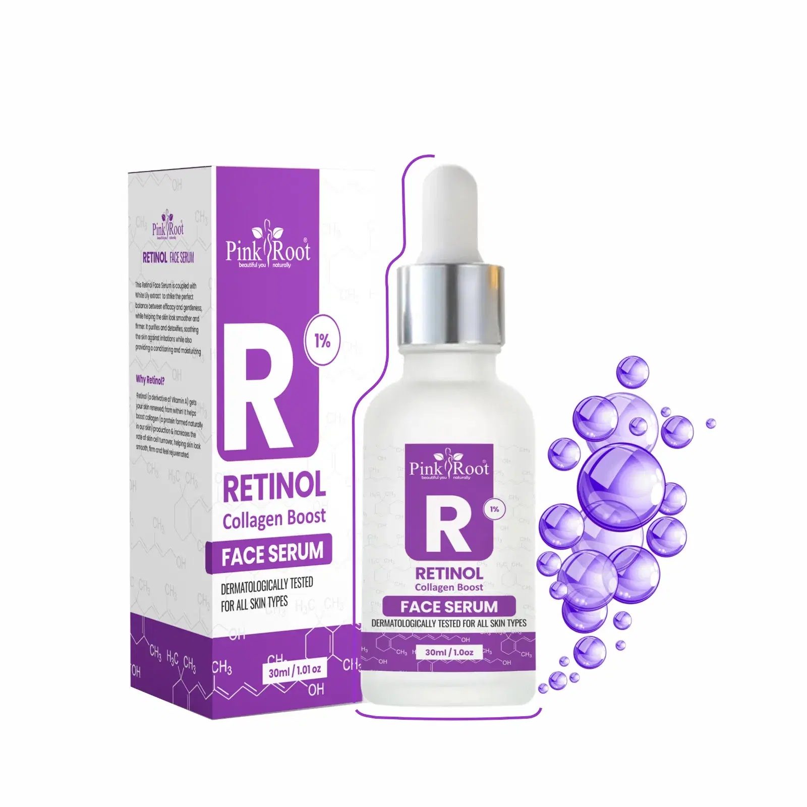 Pink Root Retinol Collagen Boost Face Serum|Reduces Lines & Wrinkles| Anti-ageing, Fading Acne marks and Improves Skin Texture, All Skin, 30ml (30 ml)
