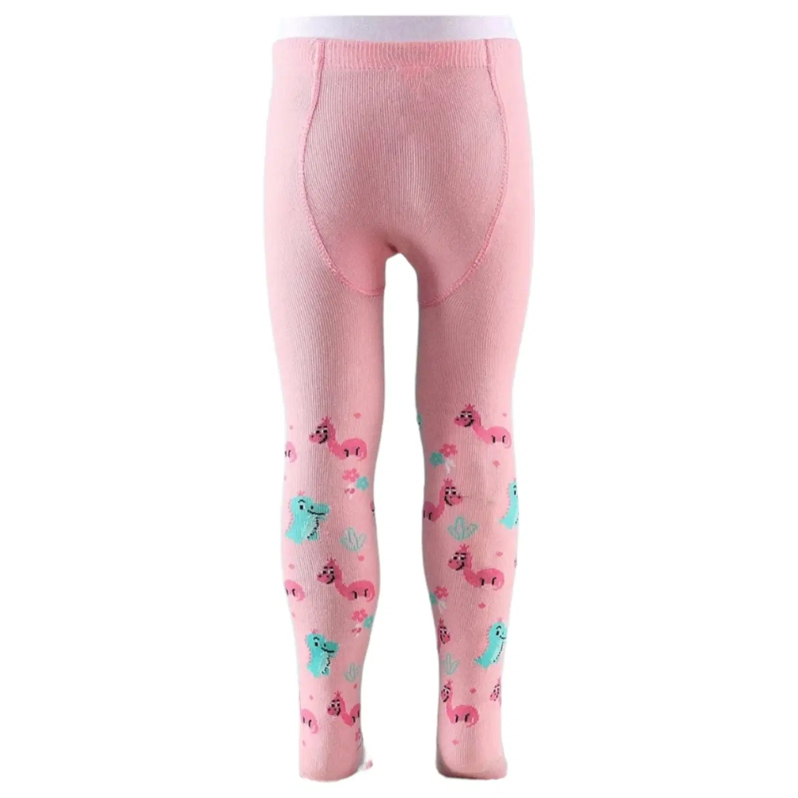 Pink baby girls tights with cute animal print and elastic waistband