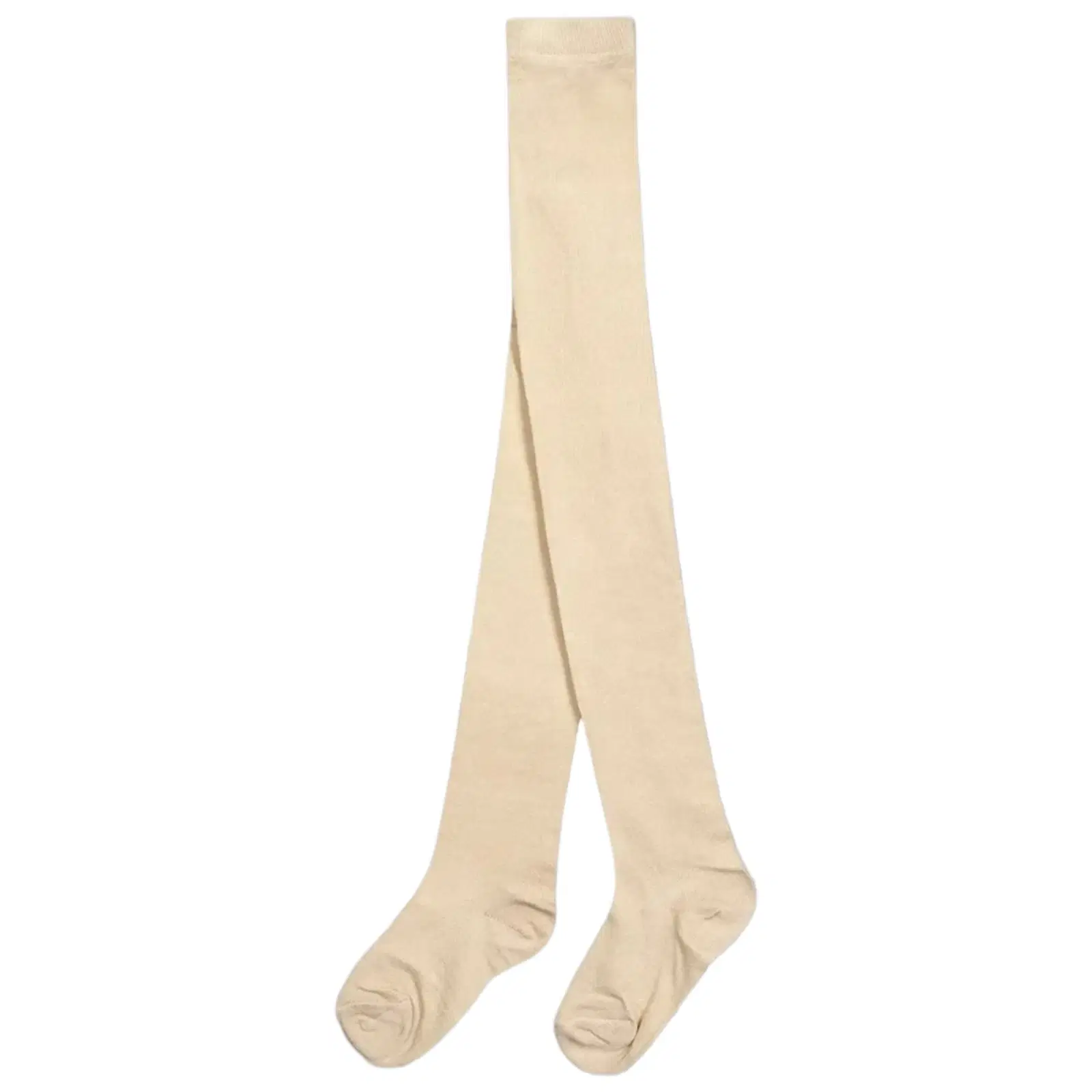 Pair of cream full-length kids tights with closed feet on a white background