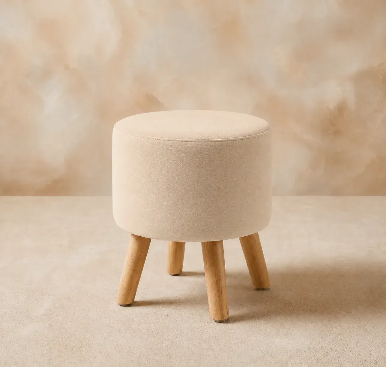 Colorful Ivory Upholstered Accent Stool