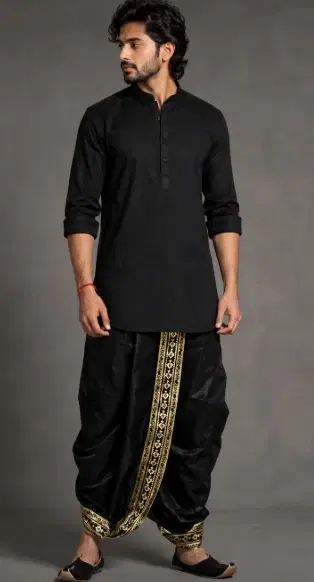 Men's Black Zari Embroidered Silk Dhoti Pant