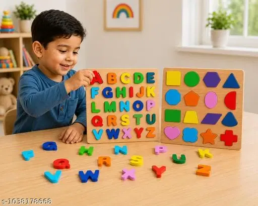ooden Alphabet & Shape Puzzle Board for Kids (Educational Toy) Colorful Wooden Learning Puzzle – Letters & Shapes for Children Wooden Educational Puzzle Set (A–Z Letters + Shapes) Kids Wooden Puzzle Board – Alphabet & Geometric Shapes