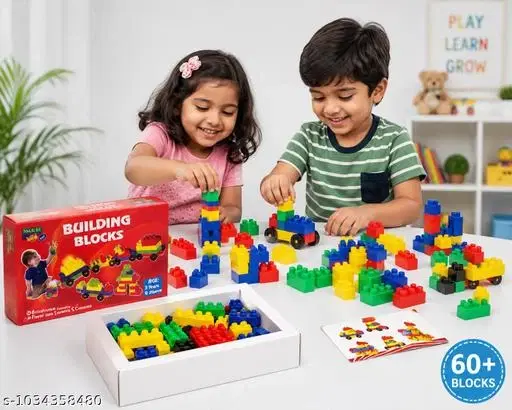 Building Blocks for Kids 3+ Years | 60+ PCS Educational Construction Toy Set with Storage Box Educational Building Blocks Set | Creative Learning Construction Toy for Boys & Girls 60+ PCS Big Building Blocks for Kids | STEM Educational Construction Toy