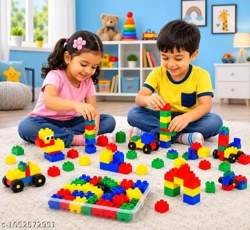 Building Blocks for Kids 3+ Years | 60+ PCS Educational Construction Toy Set with Storage Box Educational Building Blocks Set | Creative Learning Construction Toy for Boys & Girls 60+ PCS Big Building Blocks for Kids | STEM Educational Construction Toy