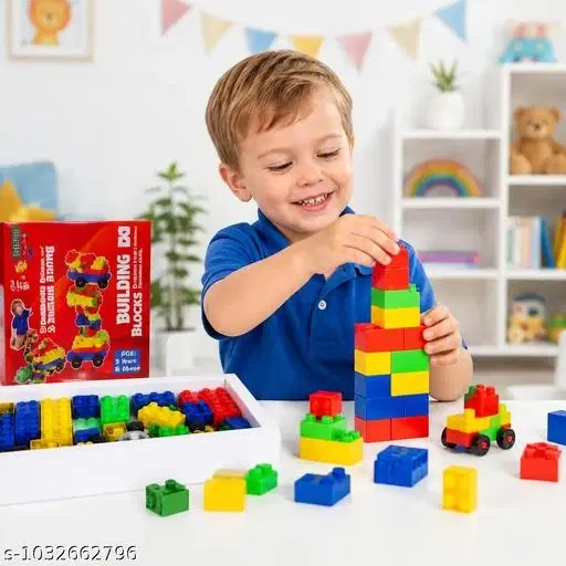 Building Blocks Set for Boys & Girls | Fun Learning Toy for Age 3+ Creative Building Blocks Kit | Colorful Construction Bricks with Wheels 60+ Colorful Building Blocks | Educational Toy for Kids 3+ Years