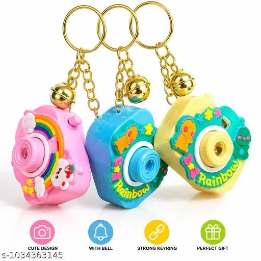 Pack of 3 Mini Camera Shape Projector Keychains | Cartoon Projection Toy with Strong Key Ring Rainbow Mini Camera Projector Keychain Pack of 3 | LED Projection Toy | Cute Cartoon Gift