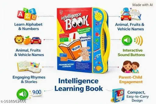 Interactive Intelligence Learning Book for Kids with Sound | ABC, Numbers, Animals, Fruits, Vehicles, Rhymes & Stories | Educational Toy for Boys & Girls (3+ Years)