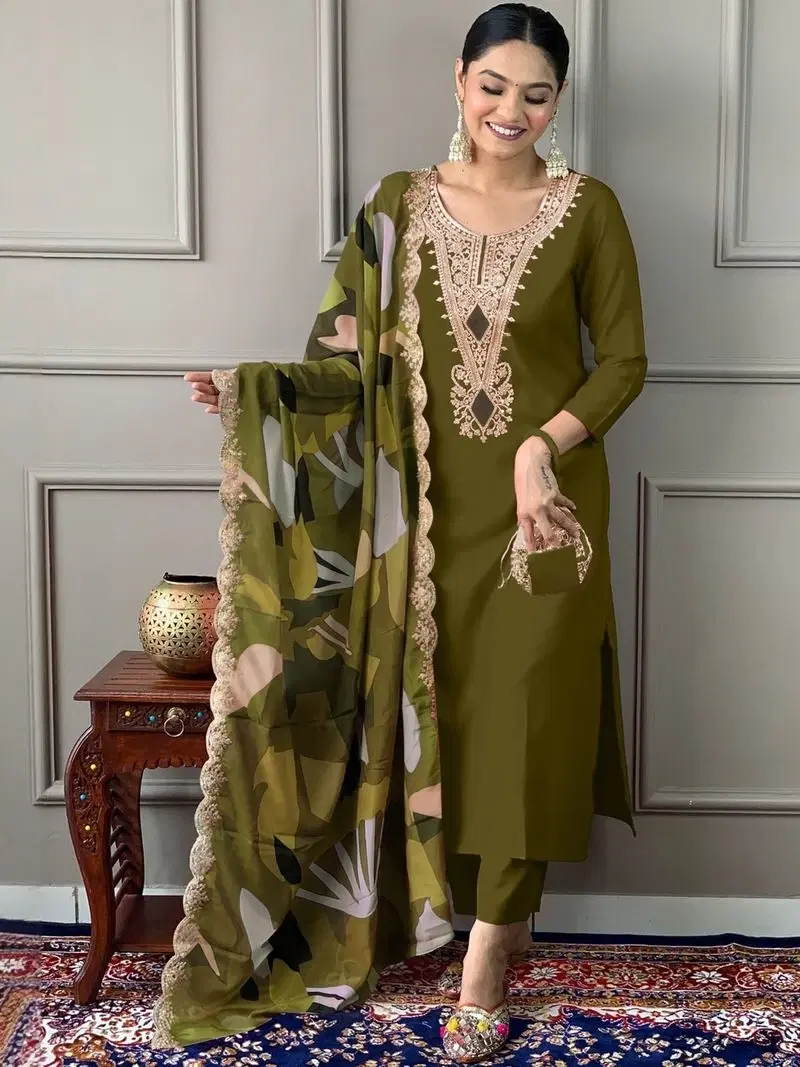 TERRA MONK Embroidered Kurta, Trouser/Pant & Dupatta Set