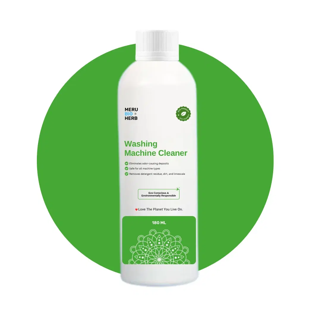 Meru Bio Herb Washing Machine Cleaner 180 ml white bottle with green label on white background
