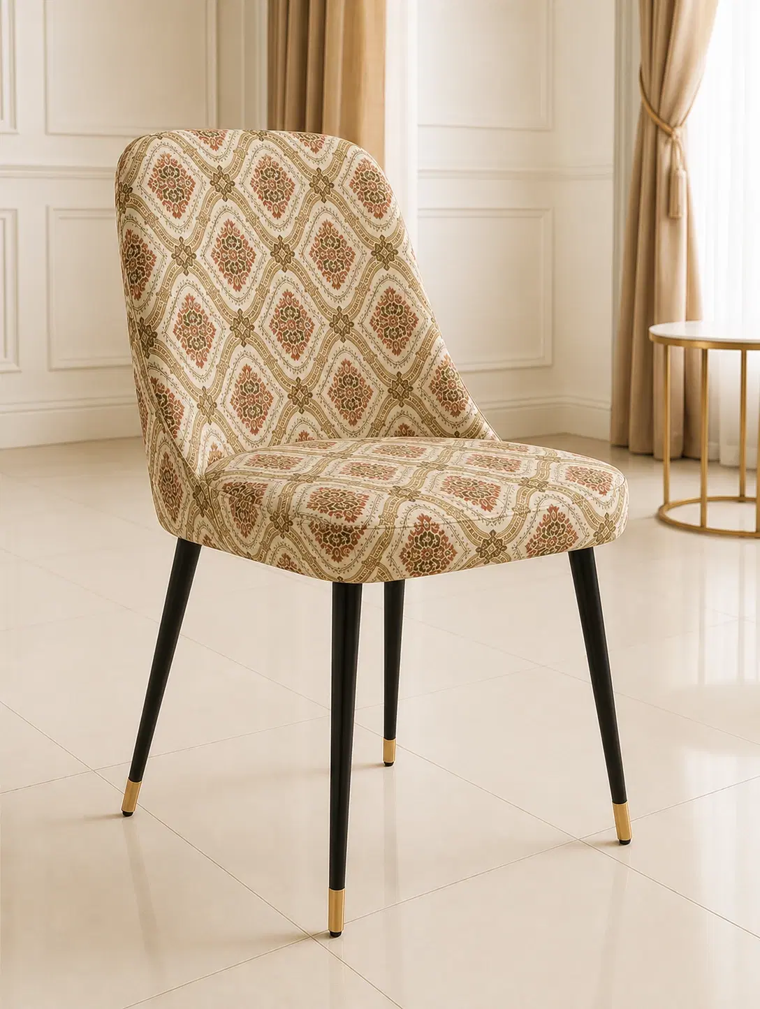 Burgandy Upholstered Dining Chair With Black Metal Legs