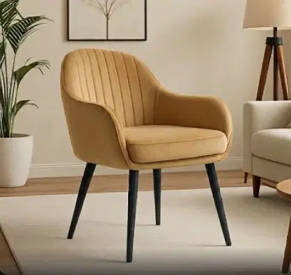 Modern Camel Accent Arm Chair with Golden Glassy on Metal legs