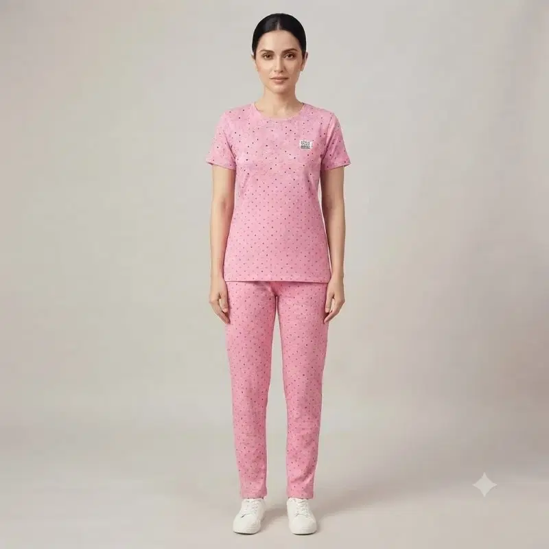 Women's Pink Printed Cotton Lounge Set