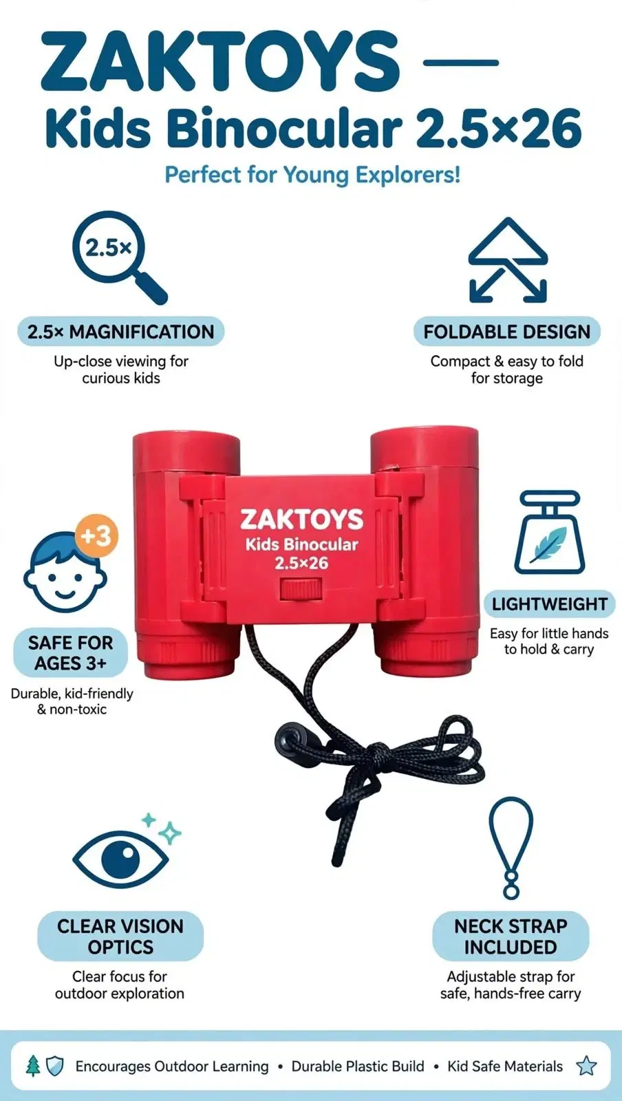 ZAKTOYS Kids Binoculars 2.5x26 Multicolor