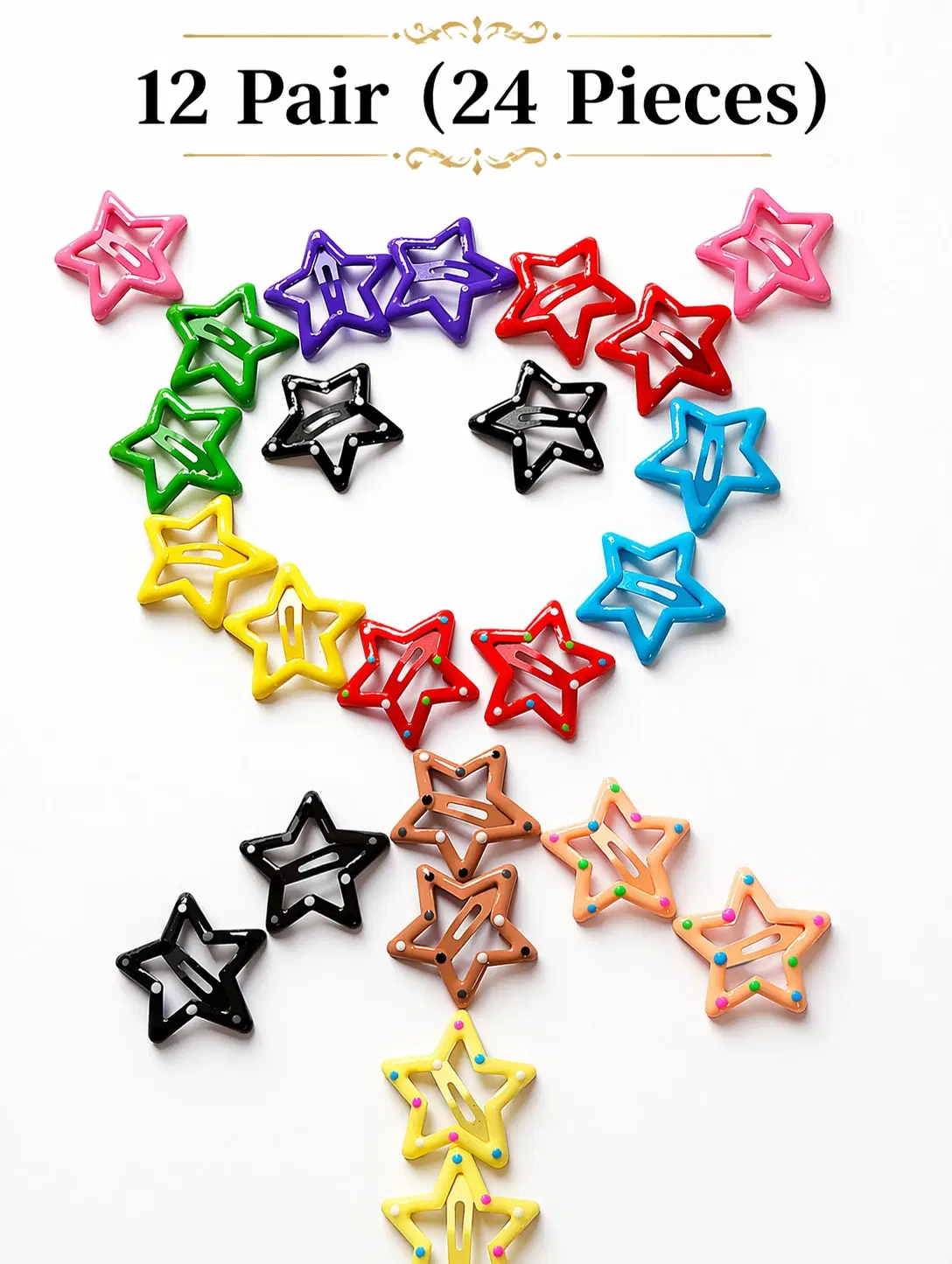 Giggles Boo 24 Pcs Star Tic Tac Hair Clips for Kids, Multicolour Clips for Girls Tic Tac Clip