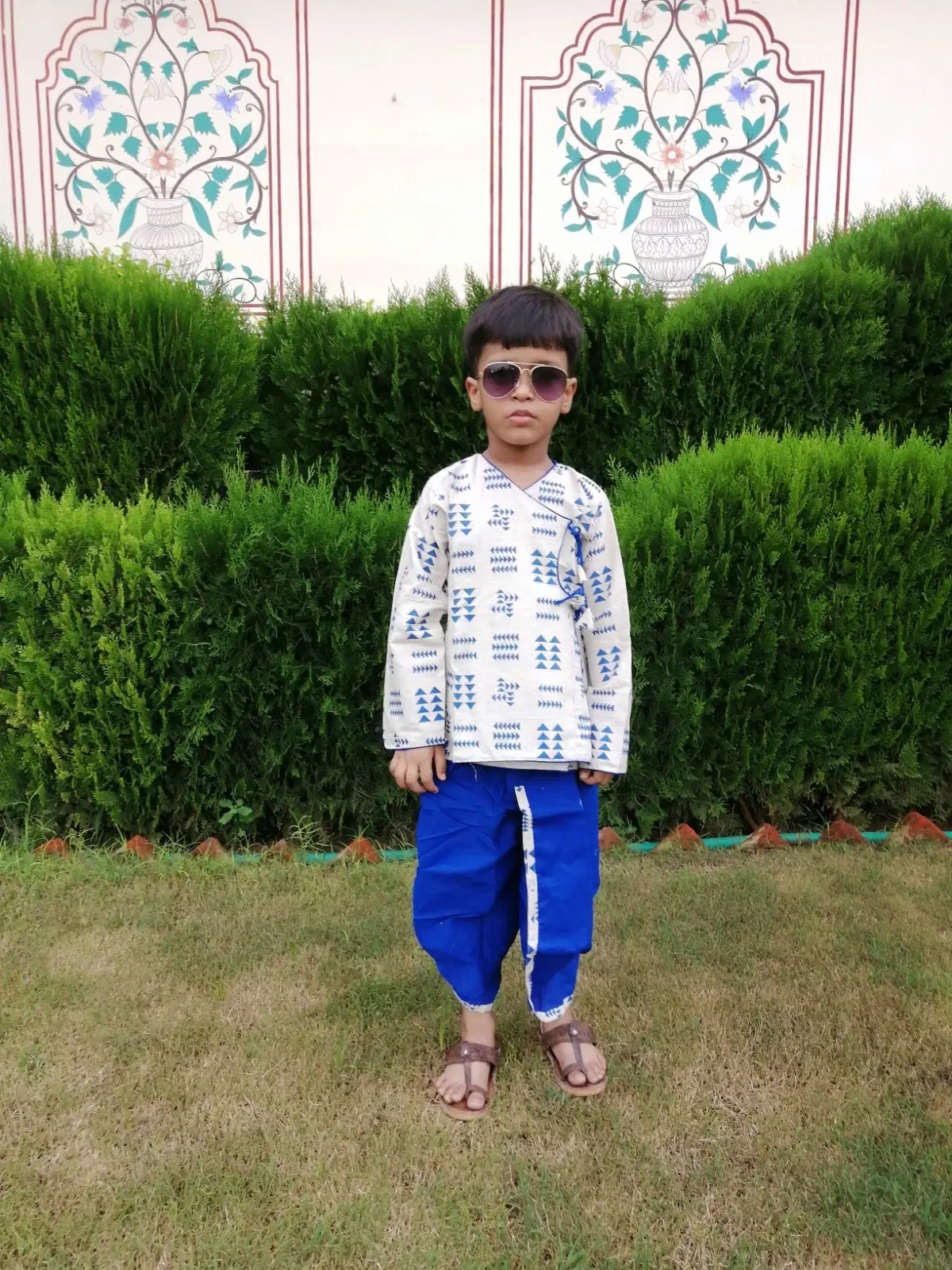 Boys Cream Blue Dhoti Kurta Set
