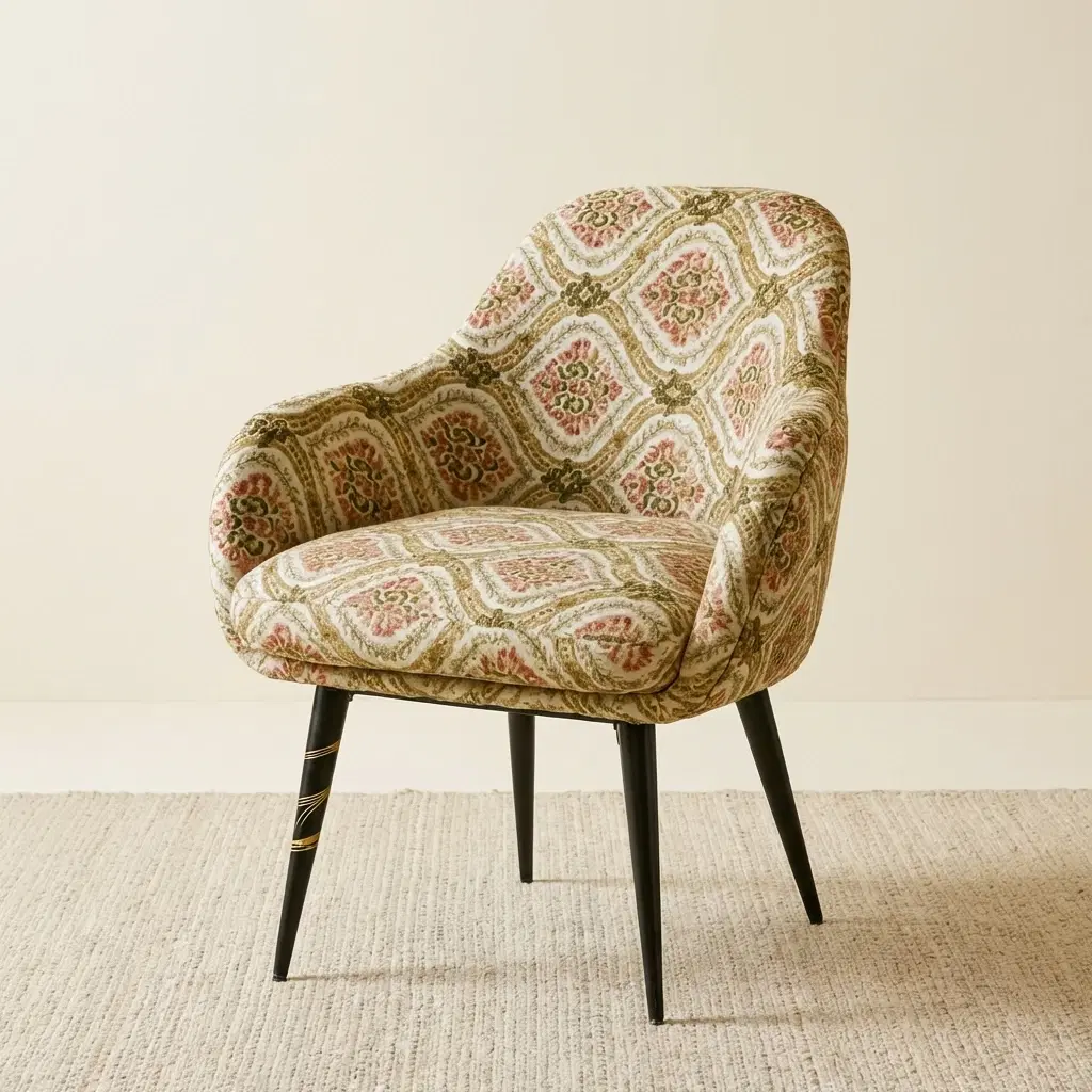 Burgundy And Gold Woven Accent Chair With Metal Legs