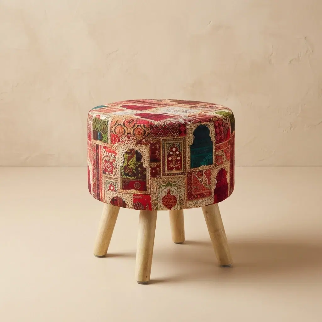Colorful Jaipuri Print Upholstered Accent Stool